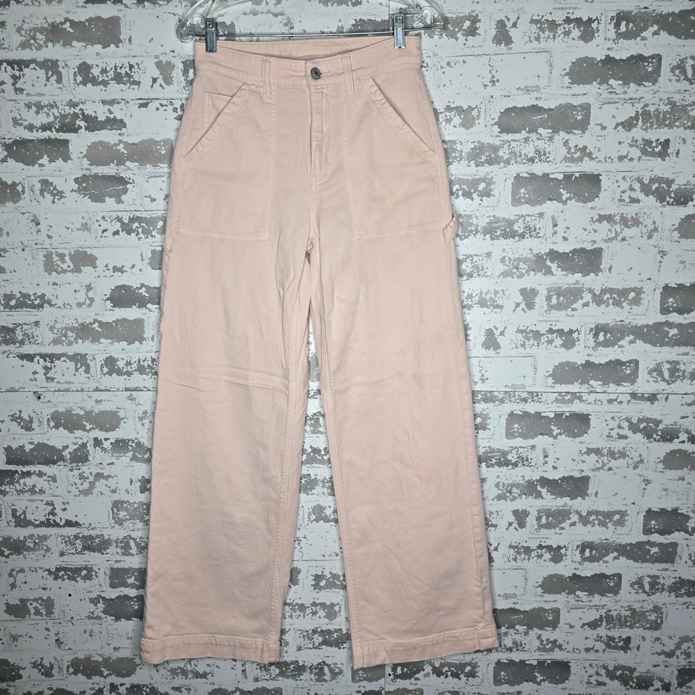 American Eagle Super High Rise Baggy Wide Leg Carpenter Jeans Pink Womens Size 2